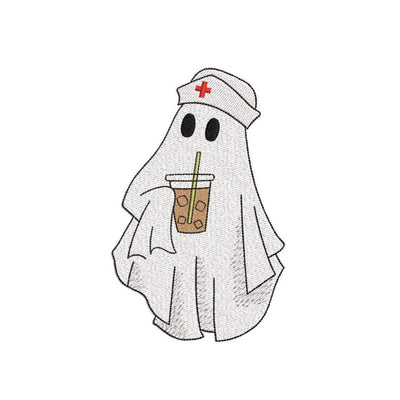 Nurse Ghost with Iced Coffee Embroidery Design, Halloween Ghost Machine Embroidery Design, 3 sizes, Instant Download Embroidery/Applique DESIGNS Nino Nadaraia 