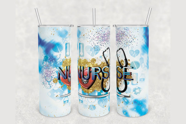 Nurse Gold Glitter Confetti Tumbler sublimation design 20 oz skinny tumbler wrap Sublimation BambinaCreations 