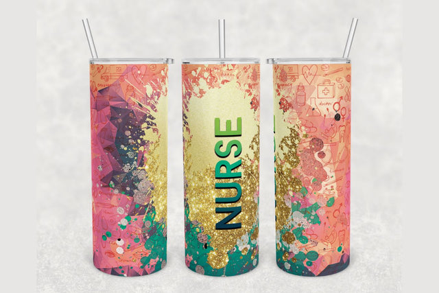 Nurse Gold Glitter Tumbler sublimation design 20 oz skinny tumbler wrap Sublimation BambinaCreations 