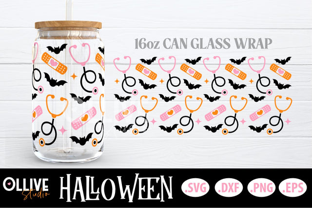 Nurse Halloween 16oz Can Glass Wrap SVG SVG Ollive Studio 