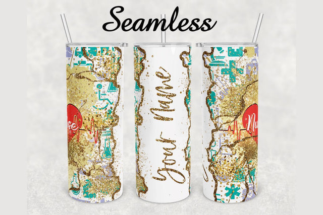 Nurse Heart Gold Glitter Agate Tumbler sublimation design 20 oz skinny tumbler wrap Sublimation BambinaCreations 