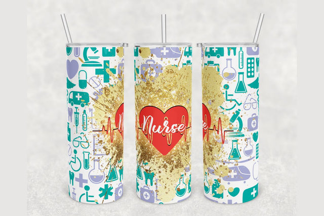 Nurse Heart Gold Glitter Tumbler sublimation design 20 oz skinny tumbler wrap Sublimation BambinaCreations 