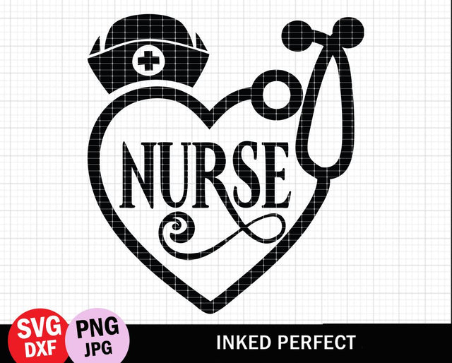 Nurse Heart Shaped Stethoscope SVG Inked Perfect 