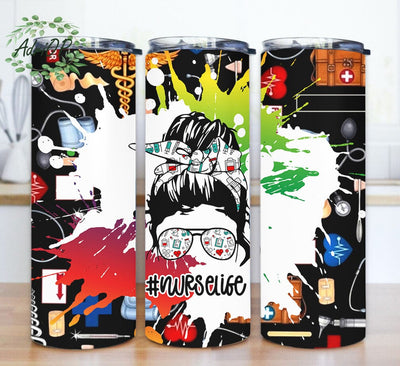 Nurse Life 20oz Skinny Tumbler, Messy Bun Nurse Tumbler Png, Nurse Sublimation Design, Nurse Appreciation Gift, Digital Download Sublimation AdriOP 