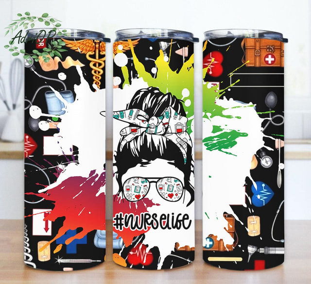 Nurse Life 20oz Skinny Tumbler, Messy Bun Nurse Tumbler Png, Nurse Sublimation Design, Nurse Appreciation Gift, Digital Download Sublimation AdriOP 