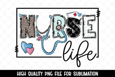 Nurse Life Doodle Letter & Leopard Sublimation PNG Sublimation BijouBay 