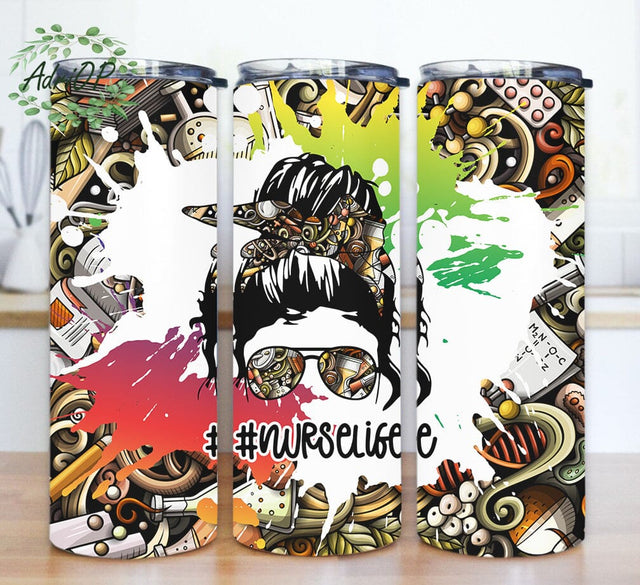 Nurse Life Tumbler Design, Messy Bun Nurse 20oz Skinny Tumbler, Nurse Tumbler Png, Nurse Sublimation Design, Instant Download Sublimation AdriOP 