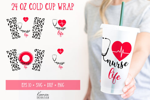 Nurse Life Venti Cup Full Wrap. 24 Oz Cold Cup Wrap SVG SVG Kseniia designer 