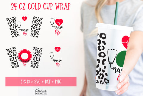 Nurse Life Venti Cup Full Wrap. 24 Oz Cold Cup Wrap SVG SVG Kseniia designer 