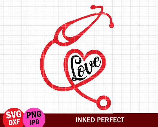 Nurse Love Stethoscope SVG Inked Perfect 