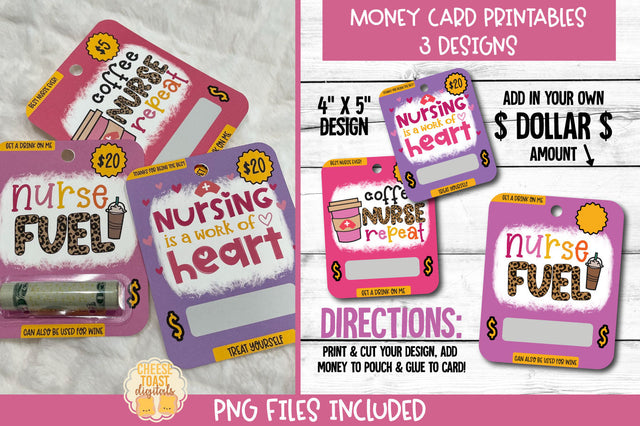 Nurse Money Card PNG Designs | Nurse Appreciation Gift Sublimation Cheese Toast Digitals 