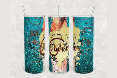 Nurse Navy Blue Glitter Tumbler sublimation design 20 oz skinny tumbler wrap Sublimation BambinaCreations 