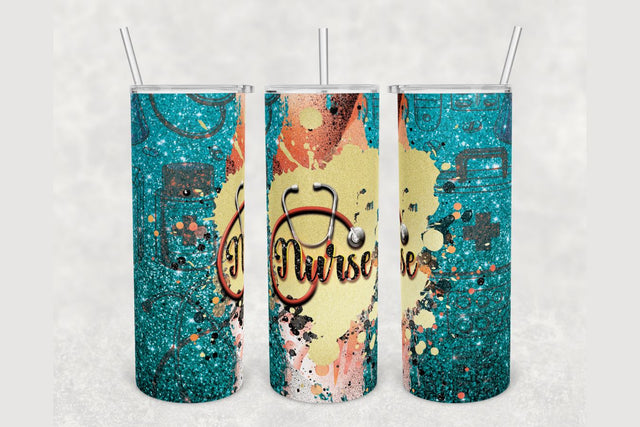 Nurse Navy Blue Glitter Tumbler sublimation design 20 oz skinny tumbler wrap Sublimation BambinaCreations 