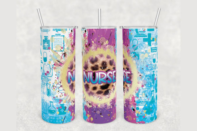 Nurse Nursing Leopard Print Tumbler sublimation design 20 oz skinny tumbler wrap Sublimation BambinaCreations 
