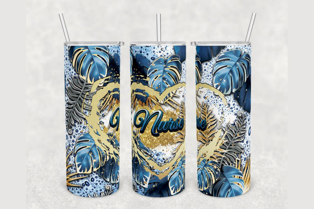 Nurse Palm Leaves Heart Tumbler sublimation design 20 oz skinny tumbler wrap Sublimation BambinaCreations 