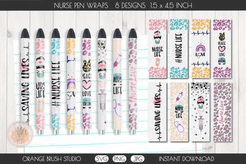 Nurse Pen Wraps SVG Bundle 8 Nursing Pen Waterslides SVG OrangeBrushStudio 