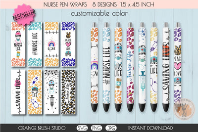 Nurse Pen Wraps SVG Bundle 8 Nursing Pen Waterslides SVG OrangeBrushStudio 