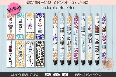 Nurse Pen Wraps SVG Bundle 8 Nursing Pen Waterslides SVG OrangeBrushStudio 