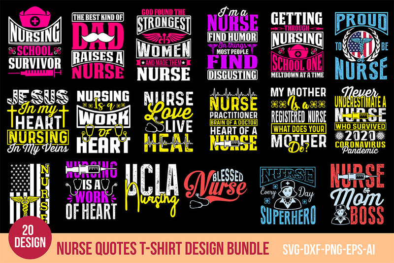 Nurse Quotes T-Shirt Design Bundle SVG Nbd161 