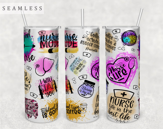 Nurse Quotes Tumbler Wrap, 20 Oz Skinny Tumbler Nurse Sayings Design For Sublimation, Nursing Seamless Tumbler PNG Sublimation HappyDesignStudio 