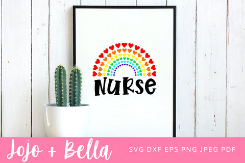 Nurse Rainbow Svg, Nurse Svg - Rainbow Svg, Heart Rainbow Svg, Heart Svg, Virus Svg, Nurse Hearts Svg, Essential Worker Svg, Cricut SVG Jojo&Bella 
