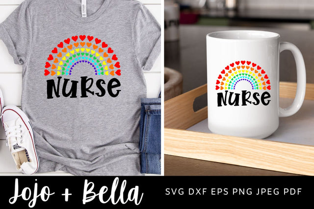 Nurse Rainbow Svg, Nurse Svg - Rainbow Svg, Heart Rainbow Svg, Heart Svg, Virus Svg, Nurse Hearts Svg, Essential Worker Svg, Cricut SVG Jojo&Bella 