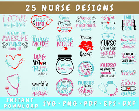 Nurse SVG Bundle - 25 Designs, Nurse Quote SVG, Nursing SVG, Medical SVG Cut Files for Cricut, Silhouette, Nurse Life SVG SVG HappyDesignStudio 
