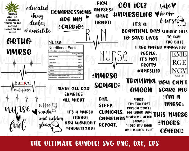 nurse svg bundle, 30+ nurse svg sayings nurse svg files svg, nurse svg quotes, nurse nutrition facts svg, rn svg, hearbeat svg SVG WildOakSVG 