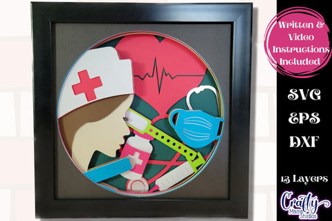 Nurse Svg Shadow Box, 3D Layered Nursing CNA Svg File SVG Crafty Mama Studios 