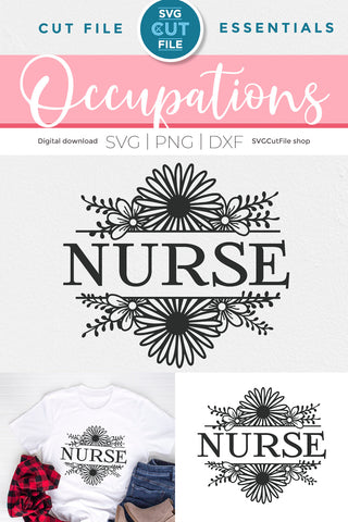 Nurse svg with Floral Frame SVG SVG Cut File 
