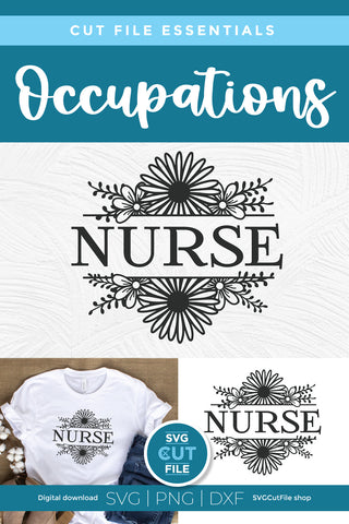 Nurse svg with Floral Frame SVG SVG Cut File 