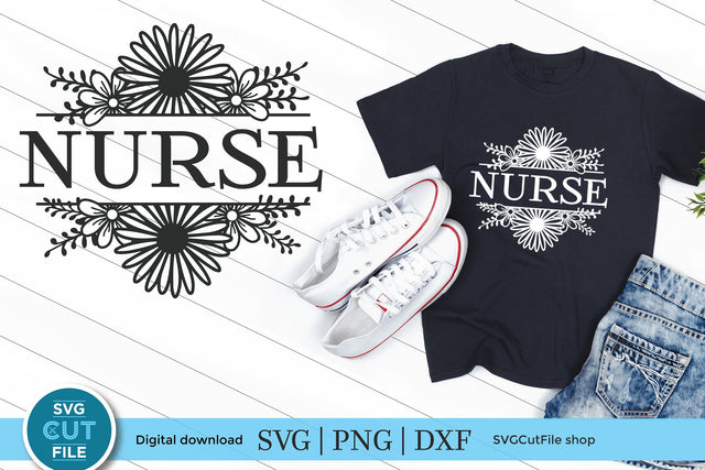 Nurse svg with Floral Frame SVG SVG Cut File 