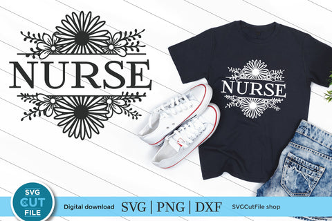 Nurse svg with Floral Frame SVG SVG Cut File 