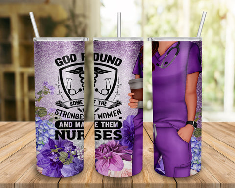 Nurse Tumbler Design God Found the Strongest Women Sublimation Purple PNG Tumbler Skinny 20oz SVG BOO-design 