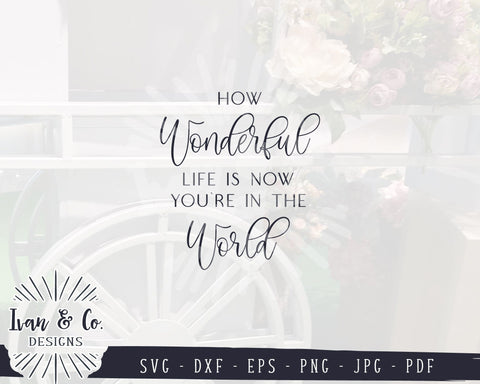 Nursery SVG Files, How Wonderful Life is Now You're in the World Svg, Kids Room Art, Cricut Svg, Silhouette Designs, Digital Cut Files, DXF PNG (1425316827) SVG Ivan & Co. Designs 