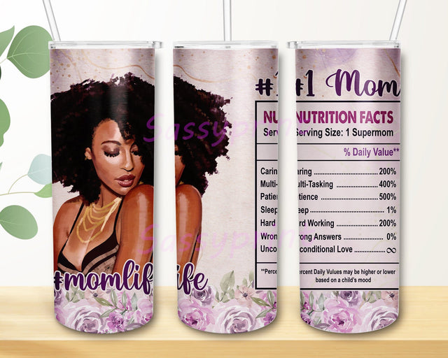 Nutrition Afro Mom 20oz Skinny Tumbler Png, Afro Messy Bun TumbleR, Mother's Day Tumbler, Mom Life Tumbler Png, Black Queen Nutrition Facts Tumbler Sublimation sassyprint 