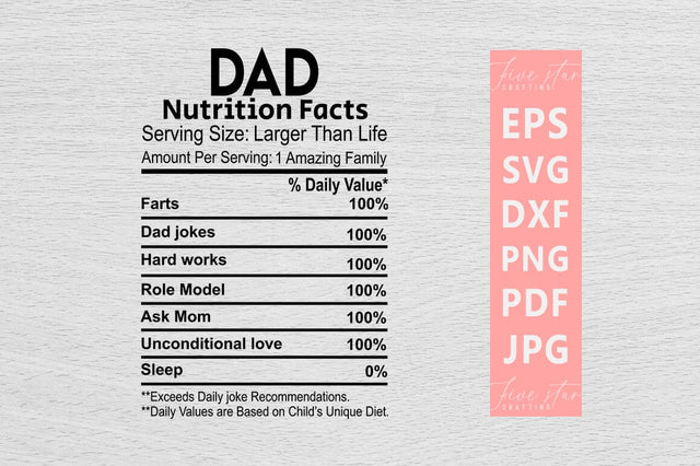 Nutrition Facts SVG Design, Dad Nutrition Facts SVG FiveStarCrafting 