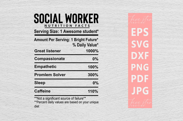 Nutrition Facts SVG Design, Social Worker Nutrition Facts SVG FiveStarCrafting 