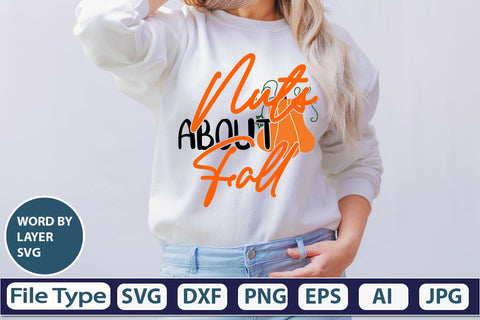 Nuts About Fall SVG Cut File SVGs,quotes-and-sayings,food-drink mini-bundles,print-cut,on-sale Clipart Clip Art Sublimation or Vinyl Shirt Design SVG DesignPlante 503 