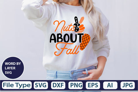 Nuts About Fall SVG Cut File SVGs,quotes-and-sayings,food-drink mini-bundles,print-cut,on-sale Clipart Clip Art Sublimation or Vinyl Shirt Design SVG DesignPlante 503 
