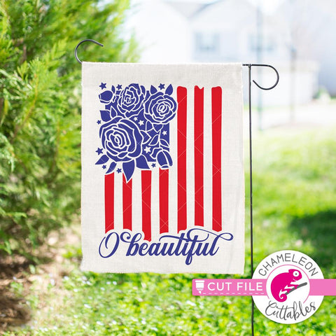 O beautiful America - American Flag with Flowers - 4th of July - USA - Patriotic Shirt Design - SVG SVG Chameleon Cuttables 