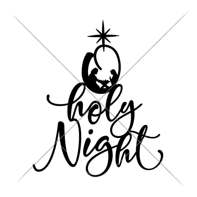 O holy Night Christmas Tree with Nativity Scene SVG Chameleon Cuttables 