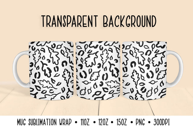 Oak Leaves Mug Sublimation. Fall Leopard Mug Wrap Sublimation LaBelezoka 