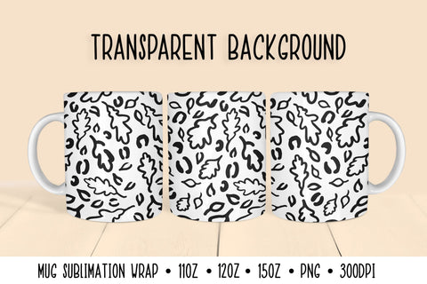 Oak Leaves Mug Sublimation. Fall Leopard Mug Wrap Sublimation LaBelezoka 