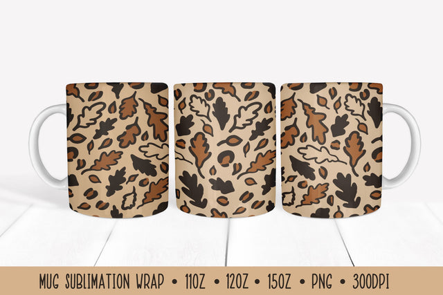 Oak Leaves Mug Sublimation Wrap. Fall Leopard Print Mug Sublimation LaBelezoka 