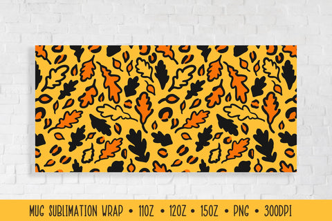 Oak Leaves Mug Wrap. Fall Leopard Print Mug Sublimation Sublimation LaBelezoka 