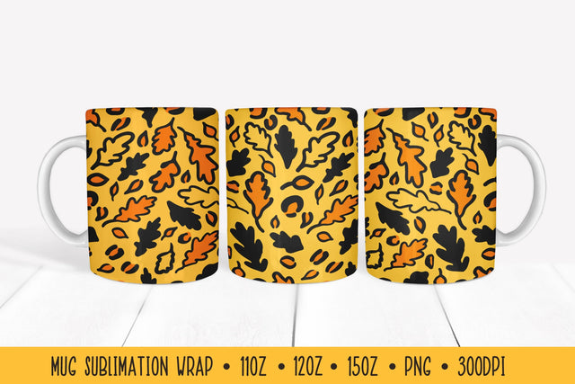 Oak Leaves Mug Wrap. Fall Leopard Print Mug Sublimation Sublimation LaBelezoka 