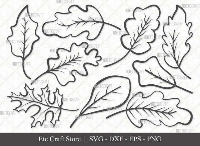 Oak Leaves Outline SVG Cut File | Oak Leafs Svg | Fall Leaves Svg | Leaves Svg | Bundle | Eps | Dxf | Png SVG ETC Craft 