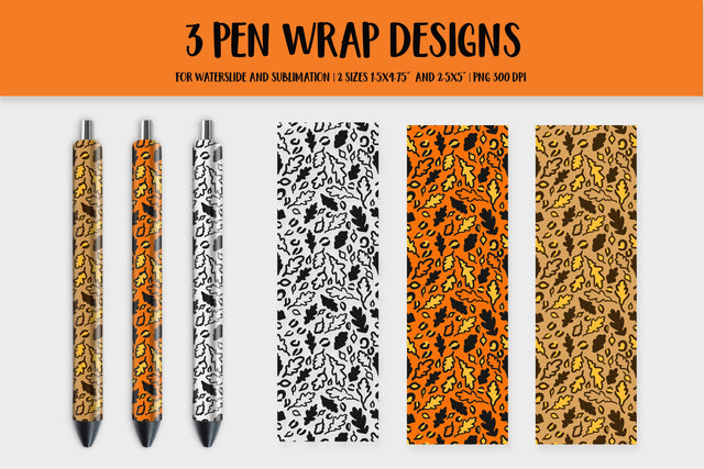 Oak Leaves Pen Wrap. Autumn Leopard Print Pen Sublimation Sublimation LaBelezoka 