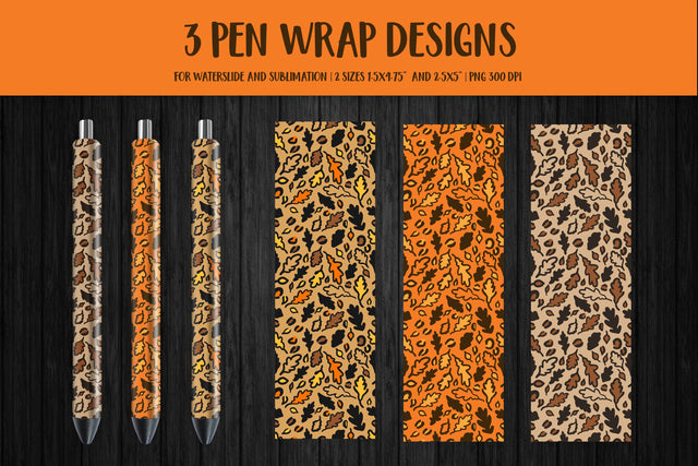 Oak Leaves Pen Wrap. Fall Leopard Print Pen Wrap Sublimation Sublimation LaBelezoka 